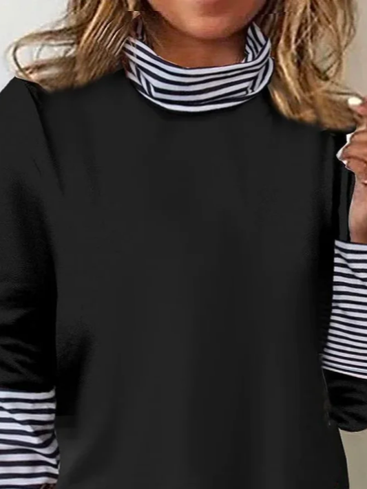 Plus Size Split Joint Striped Jersey Casual T-Shirt