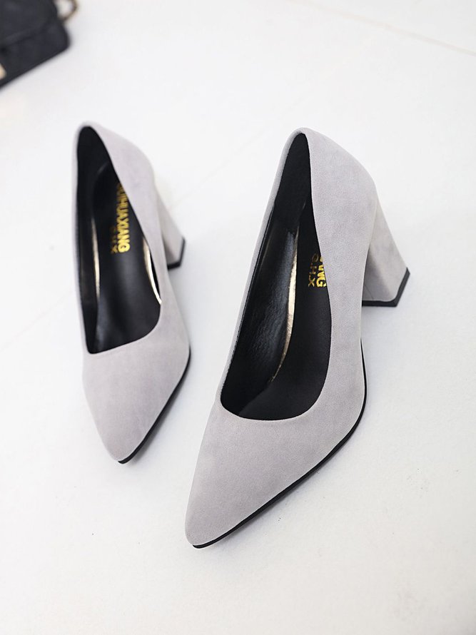 Women Minimalist Pointed Toe Chunky Heel Shallow Pumps