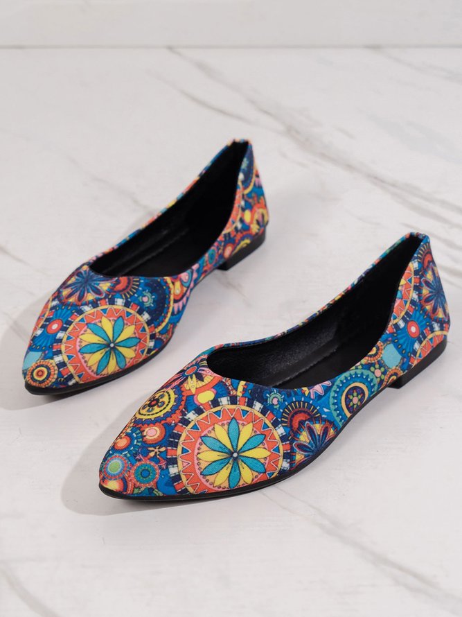 Women Ethnic Floral Print Flat Shallow Shoes