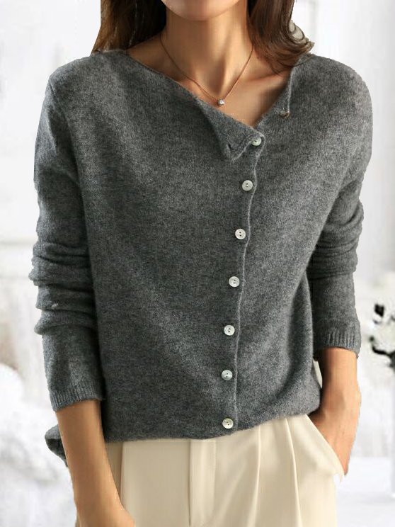 Buckle Yarn/Wool Yarn Casual Sweater