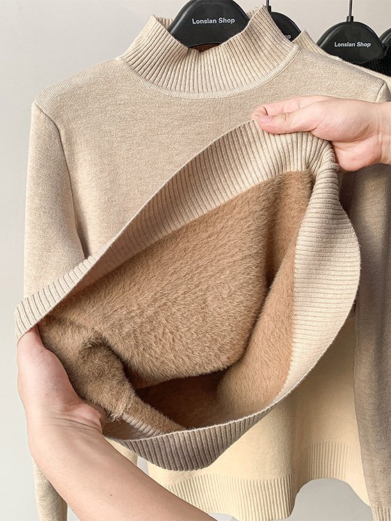 Plain Casual Yarn/Wool Yarn Half Turtleneck Sweater