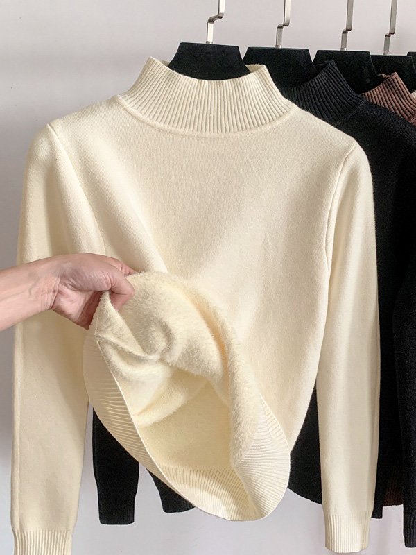 Plain Casual Yarn/Wool Yarn Half Turtleneck Sweater