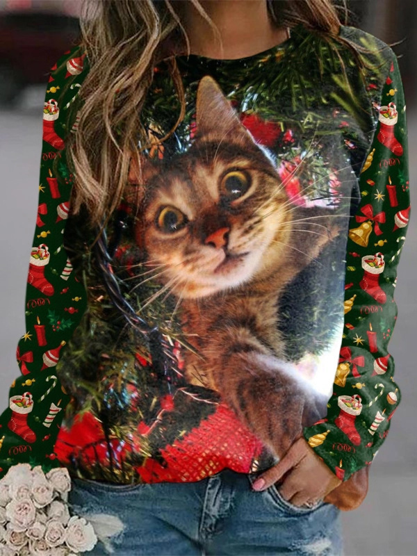 Crew Neck Christmas Casual Sweatshirt