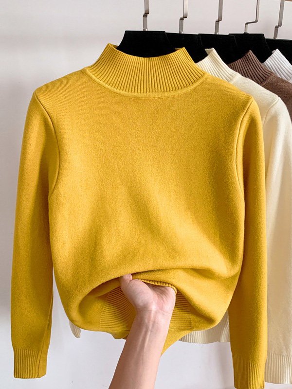 Plain Casual Yarn/Wool Yarn Half Turtleneck Sweater