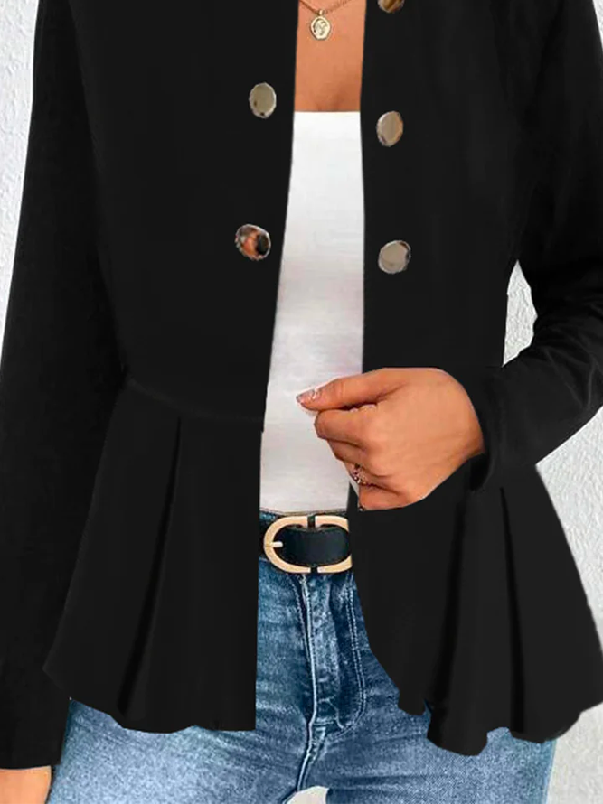 Buttoned Shirt Collar Loose Casual H-Line Plain Mid-long Jacket