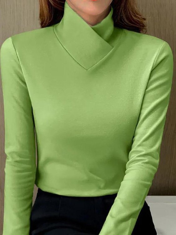 Plain Casual Daily Regular Fit Knitted Long Sleeve H-Line T-Shirt