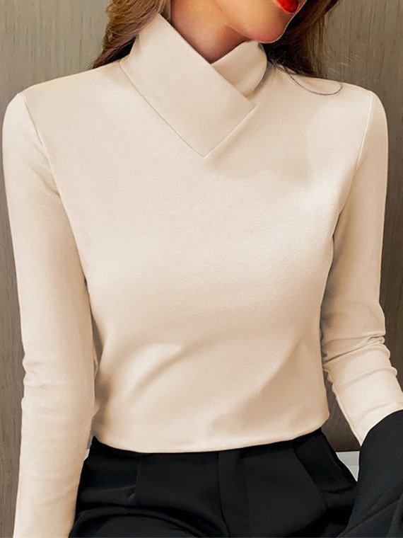Plain Casual Daily Regular Fit Knitted Long Sleeve H-Line T-Shirt