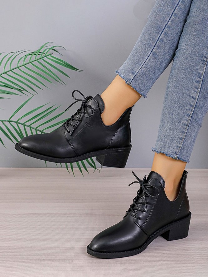 Women Classic Lace-Up Block Heel Vintage Ankle Boots