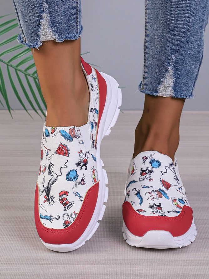 Christmas Snowman Snowflake Color Block Casual Slip On Sneakers