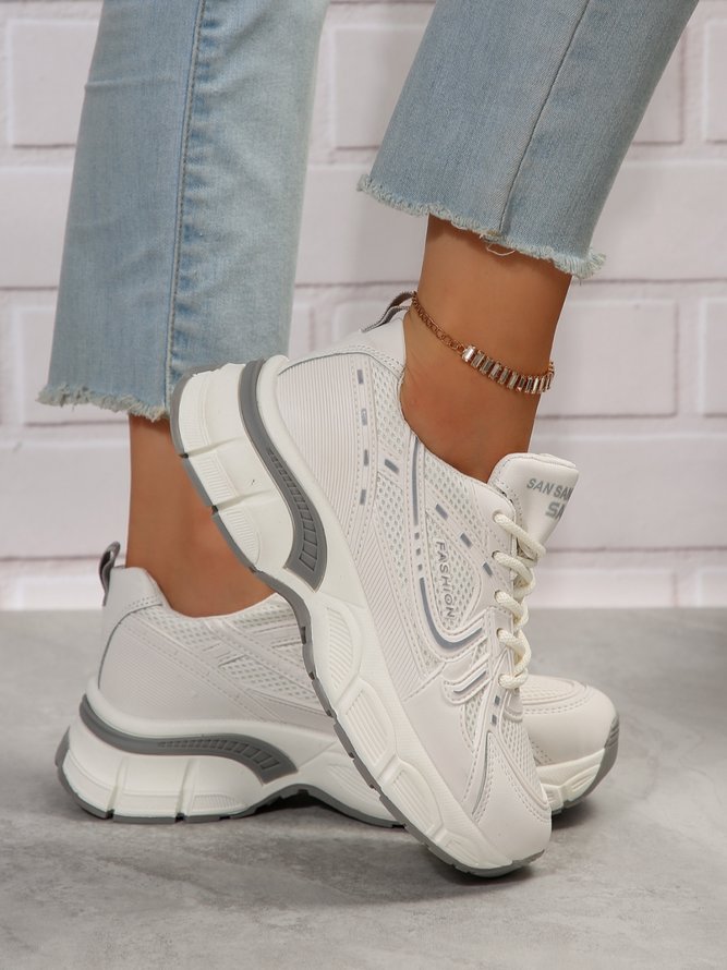 Women Mesh Fabric Paneled Lace-Up Chunky Trainers