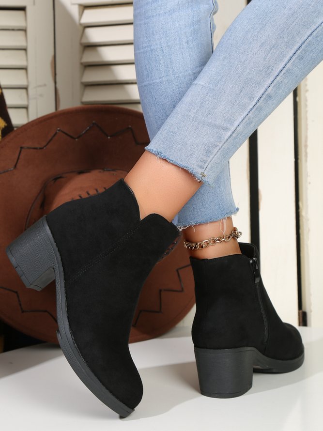 Women Minimalist Faux Suede Block Heel Boots