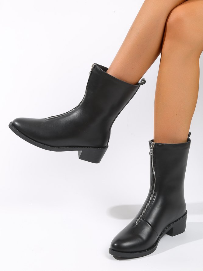 Women Minimalist Front Zipper Low Heel Fashion Boots
