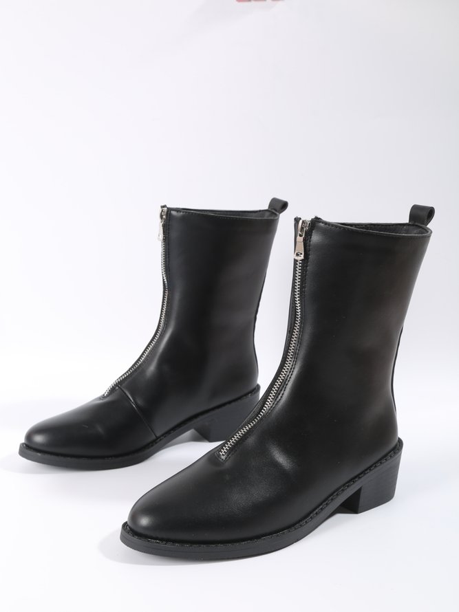Women Minimalist Front Zipper Low Heel Fashion Boots