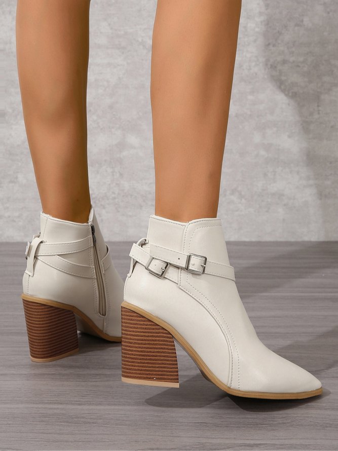 Elegant Buckle Strap Block Heel Fashion Boots