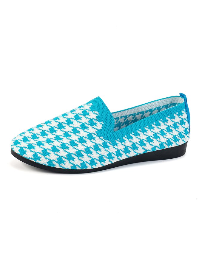 Casual Houndstooth Comfy Mesh Fabric Slip On Flat Shoes