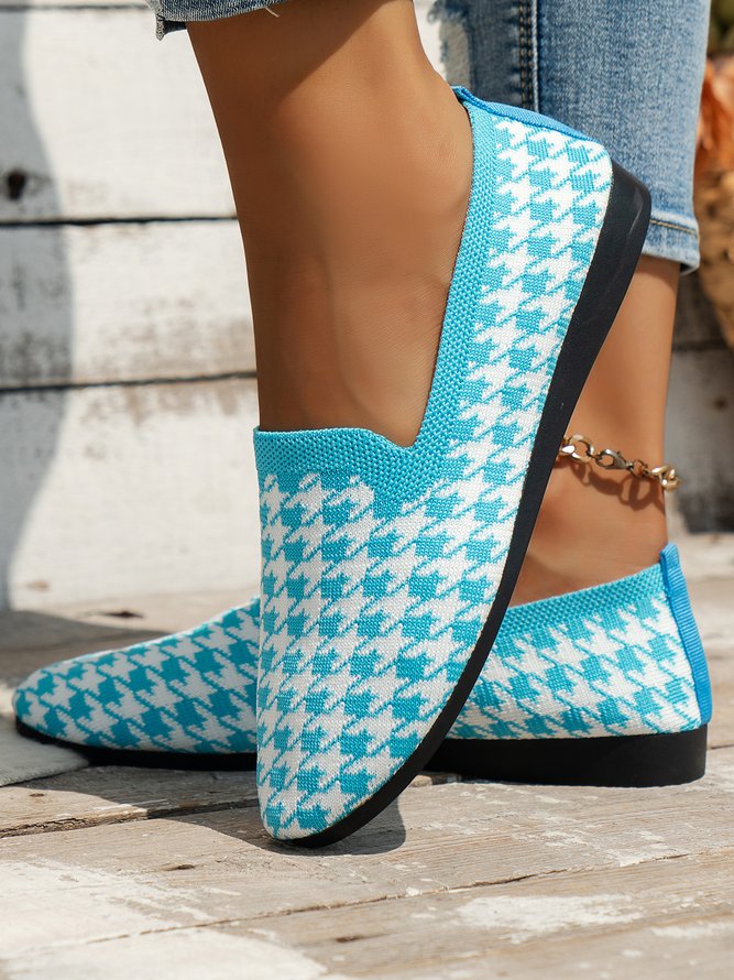 Casual Houndstooth Comfy Mesh Fabric Slip On Flat Shoes