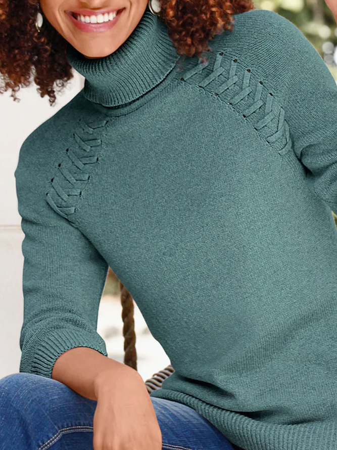 Casual Yarn/Wool Yarn Turtleneck Sweater