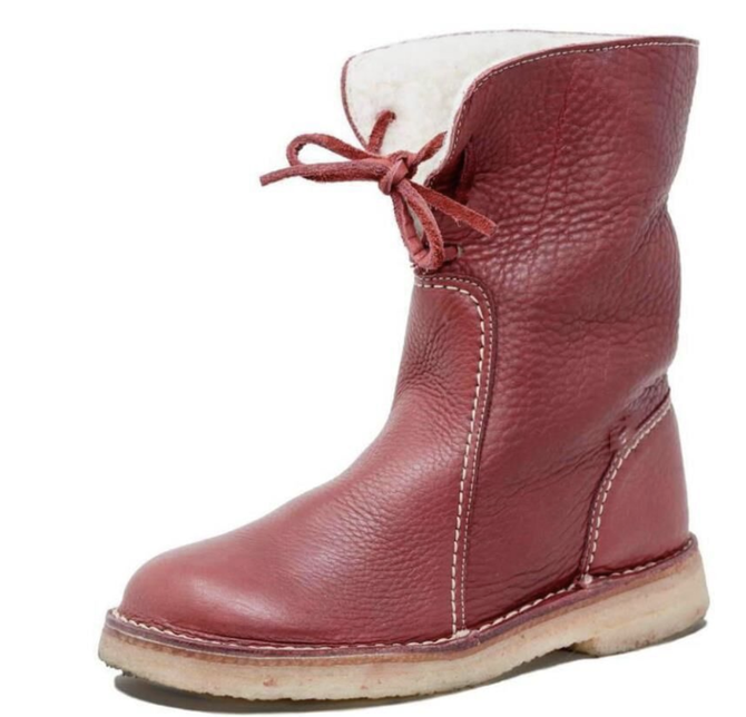 Plain Leather Autumn West Style Flat Heel Round Toe Western Snow Boots