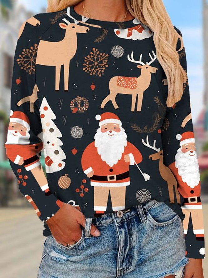 Crew Neck Loose Christmas Casual T-Shirt