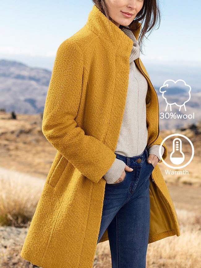 Casual Loose Pocket Stitching Wool-Blend Coat