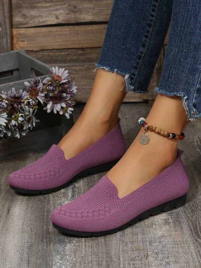 Women Casual Ribbed Fly-knit Fabric Slip On Shoes