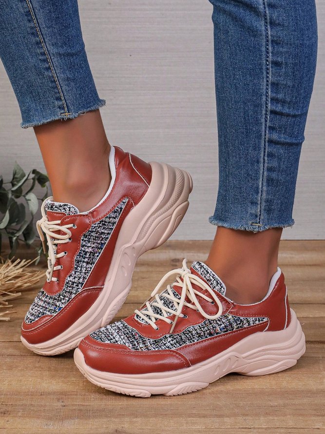 Women's Casual Color Block Paneled Shockproof Chunky Sneakers