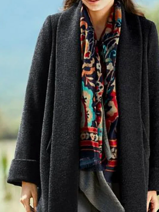 Loose Shawl Collar Casual Plain Coat