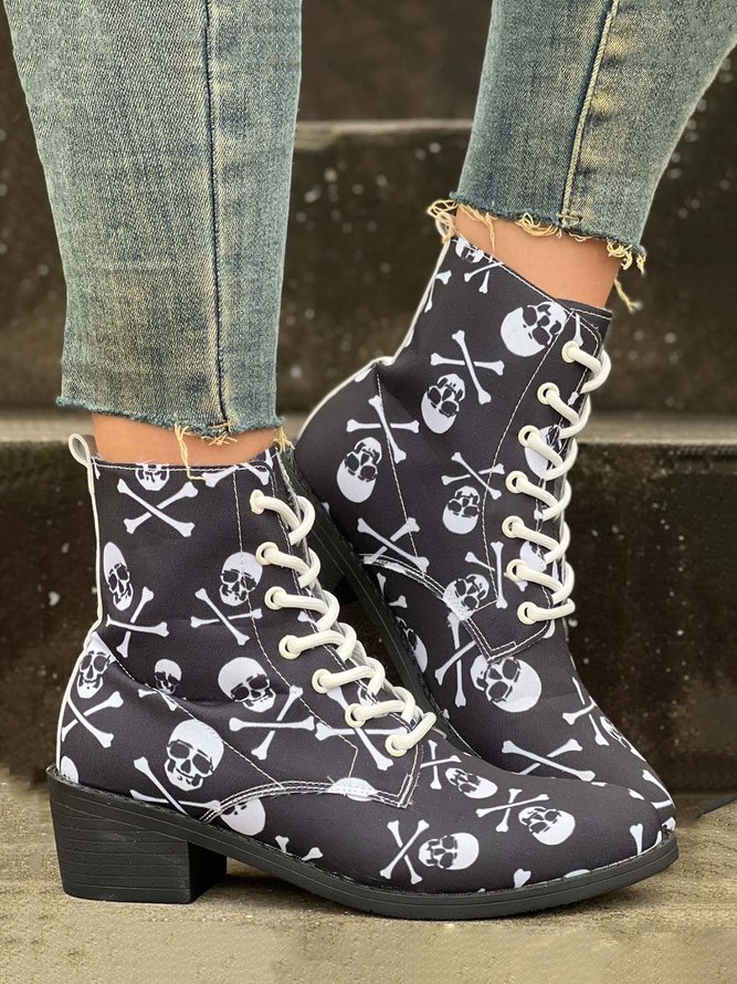 Halloween Skull Lace-Up Canvas Classic Boots