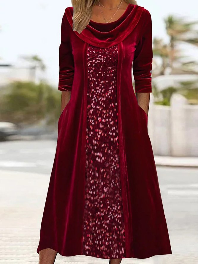 Swing Collar Casual Dress With No
