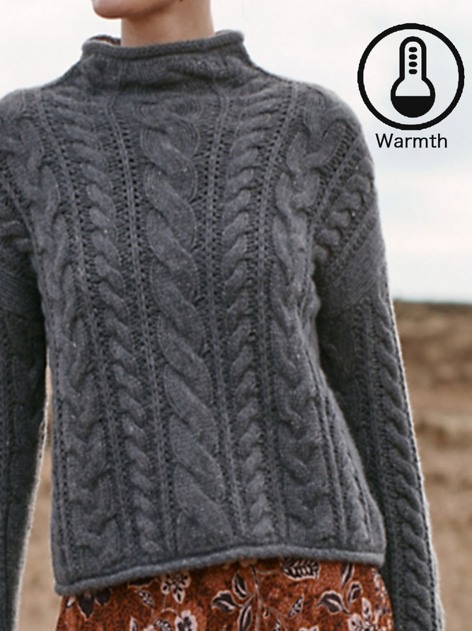 Loose Plain Casual Jacquard Sweater