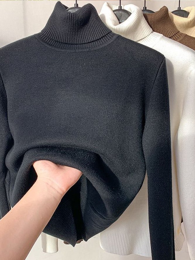 Plain Casual Turtleneck Warm Plush Sweater