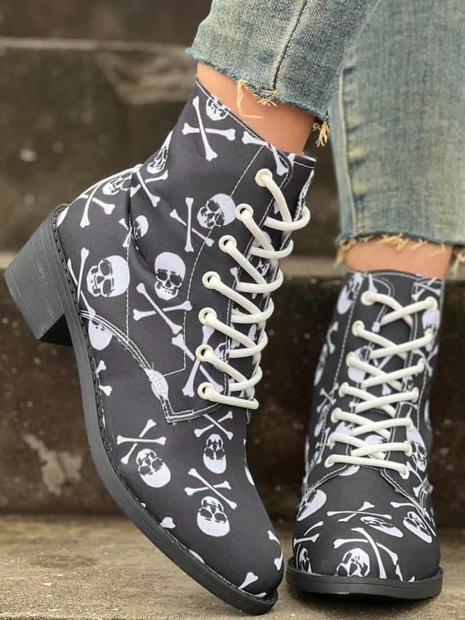 Halloween Skull Lace-Up Canvas Classic Boots