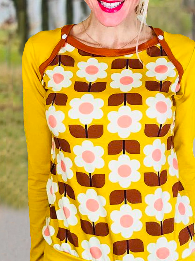 Casual Floral Buttoned Loose T-Shirt