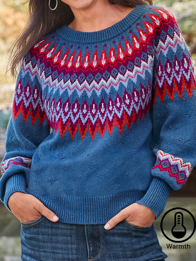 Casual Fair Isle Crew Neck Sweater