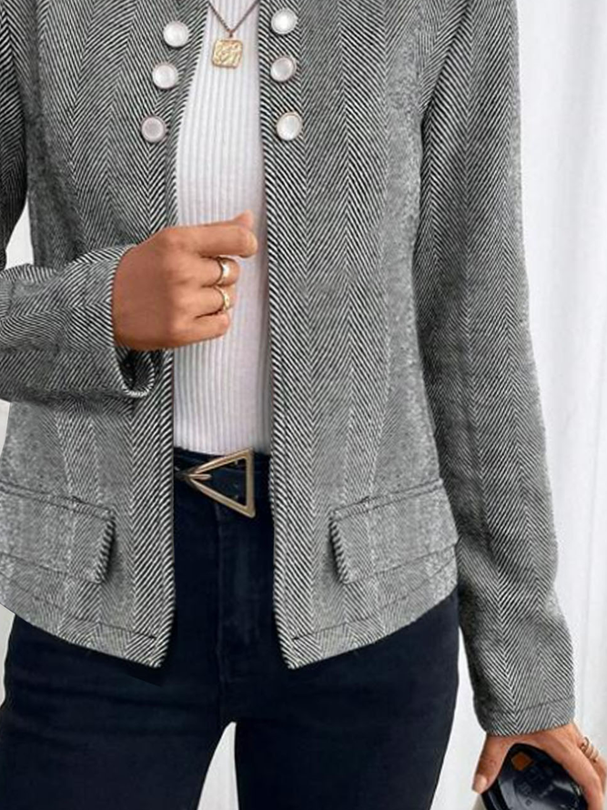 Herringbone Pattern Double Breasted Flap Detail Jacket