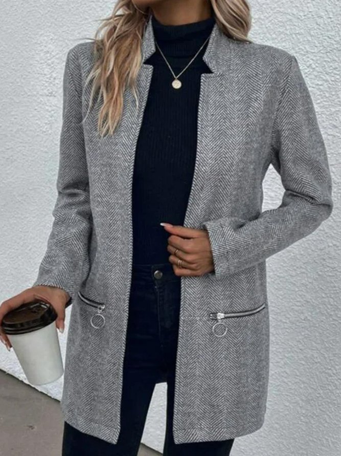 Plus Size Loose Tweed Casual H-Line Herringbone Jacket