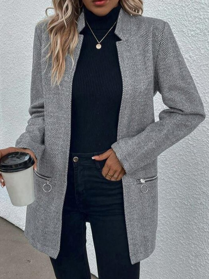 Plus Size Loose Tweed Casual H-Line Herringbone Jacket