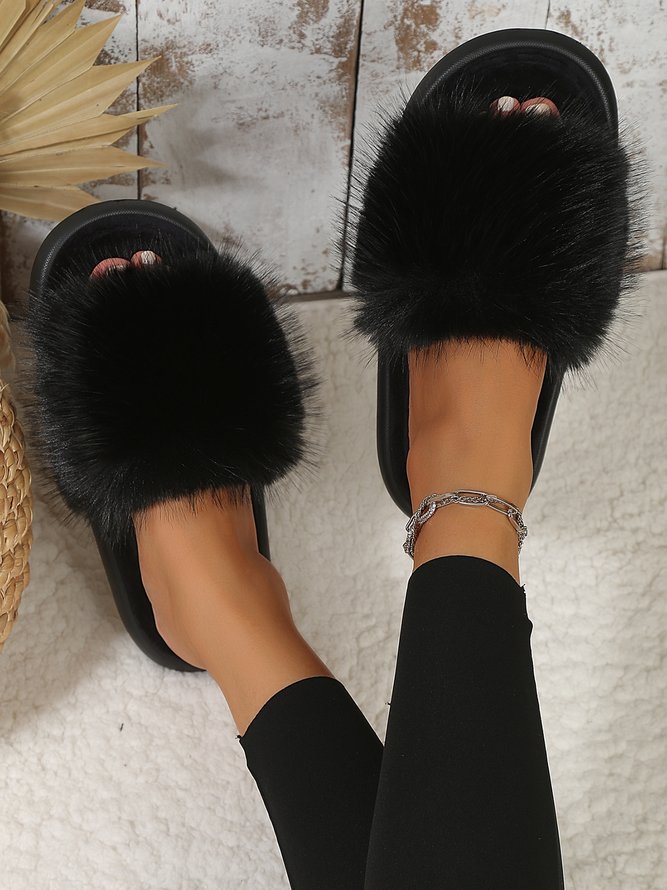 Women Comfy Fluffy Strap Slippers