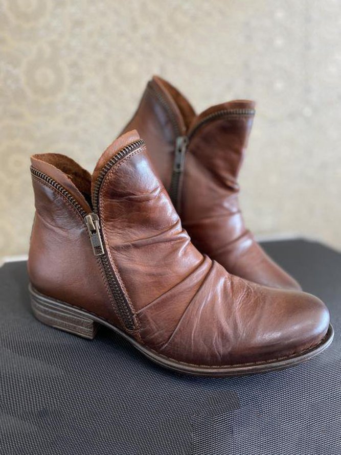 Plain Flat Low Heel Chunky Heel Breathable Winter Slip On Boots