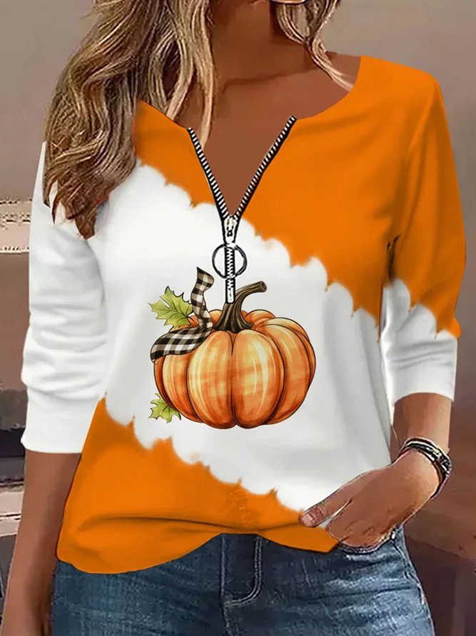 Plus Size Zipper Loose Casual Halloween T-Shirt