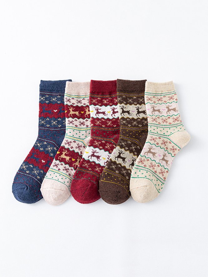 Christmas Snowman Elk Mid-calf Socks in Box