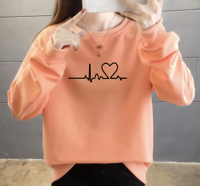 Love Heart Long Sleeve Crew Neck Casual Sweatshirt