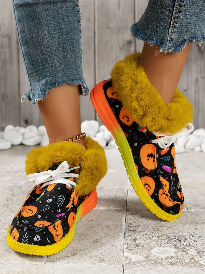 Winter Halloween Casual Canvas Cotton-Padded Boots