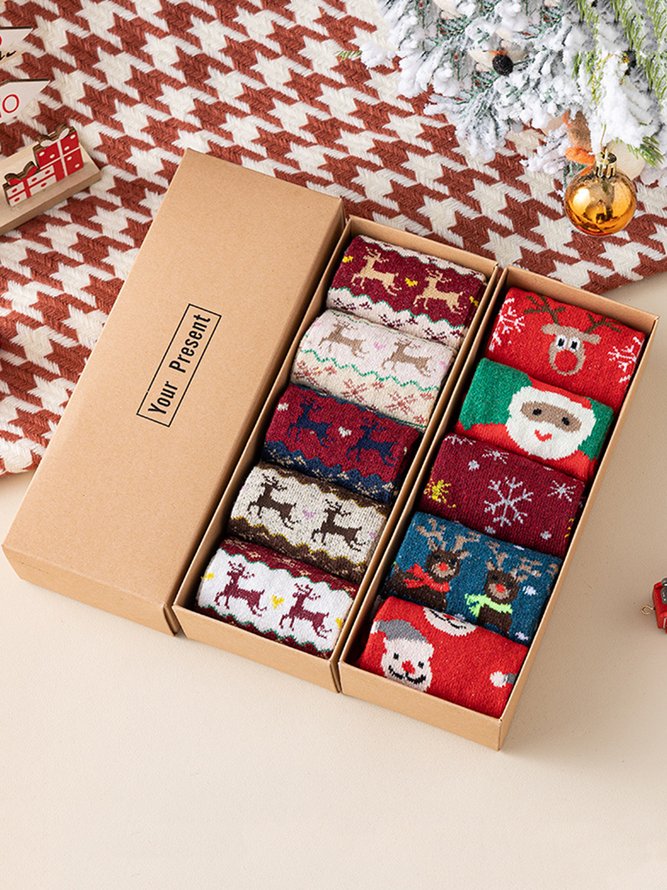 Christmas Snowman Elk Mid-calf Socks in Box