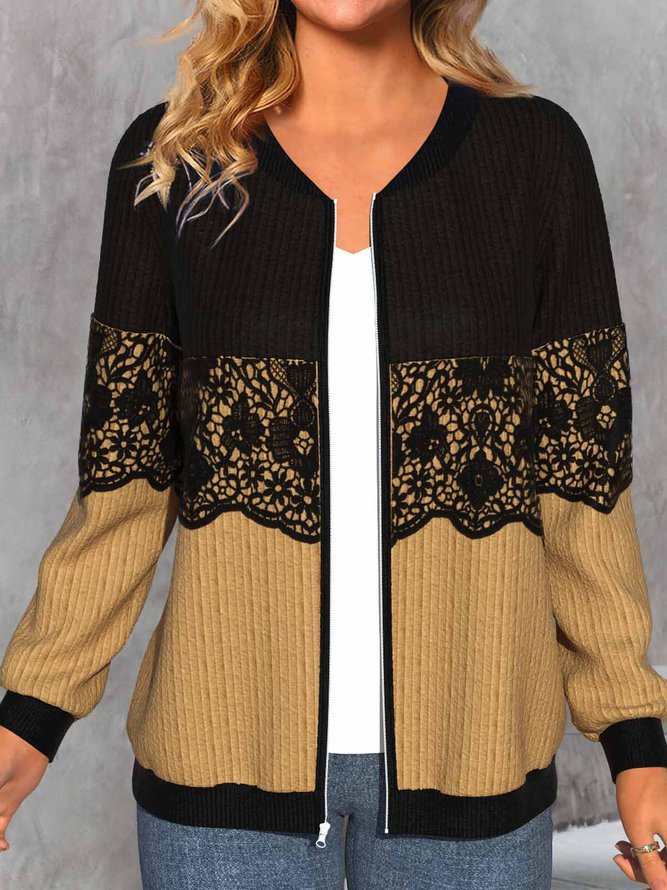 Stand Collar Color Block Casual Loose Jacket