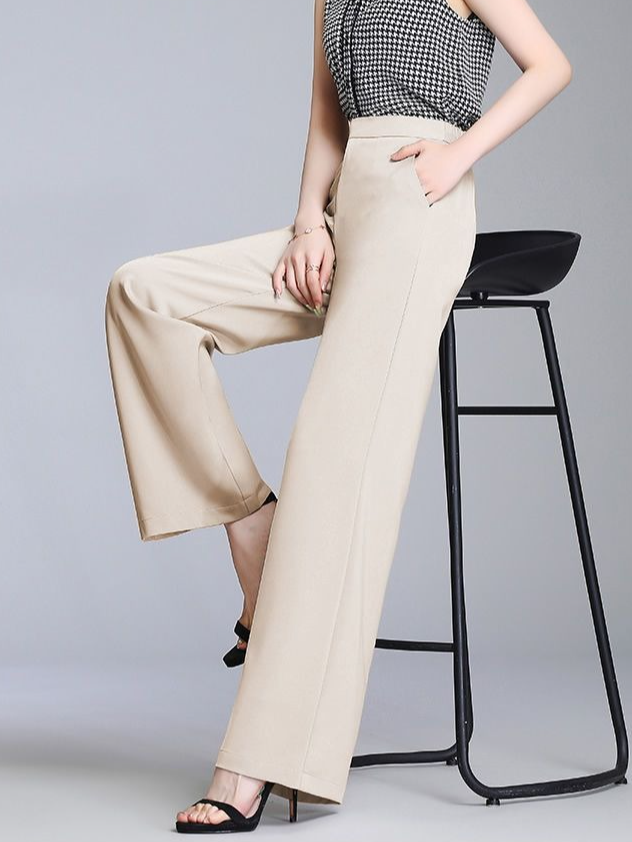 Plain Daily Basic Casual Loose Straight Ankle Pants With Pockets