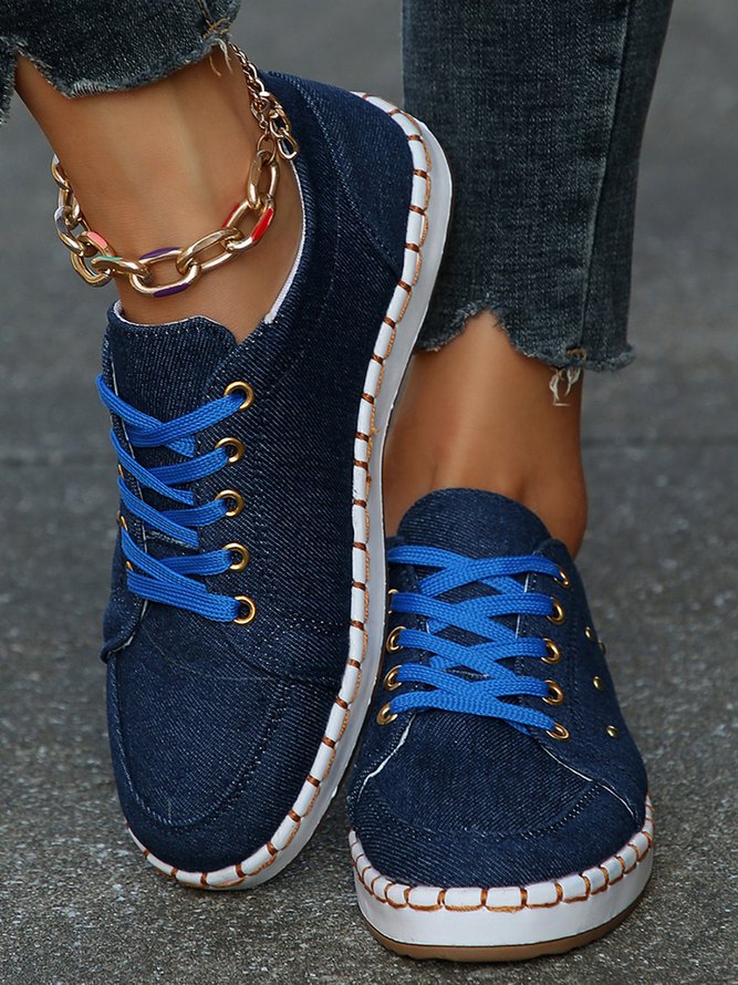 Casual Rivet Moccasin Lace-Up Canvas Shoes