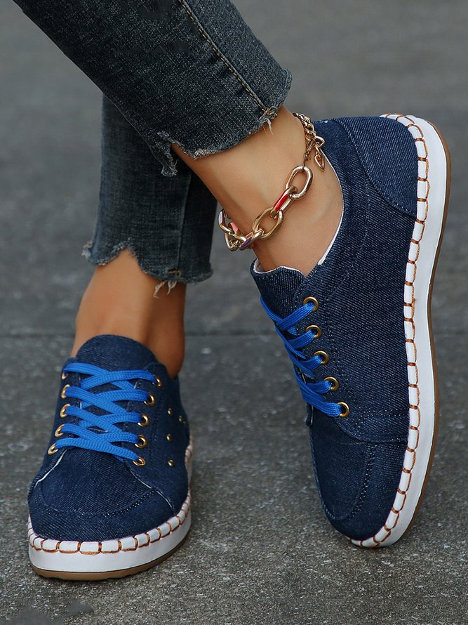 Casual Rivet Moccasin Lace-Up Canvas Shoes