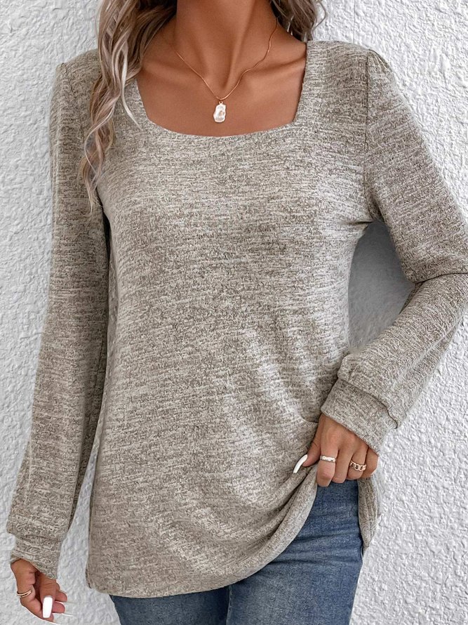 Square Neck Knitted Loose Casual T-Shirt