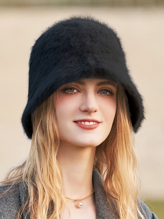 Women Casual Warm Faux Fur Bucket Hat